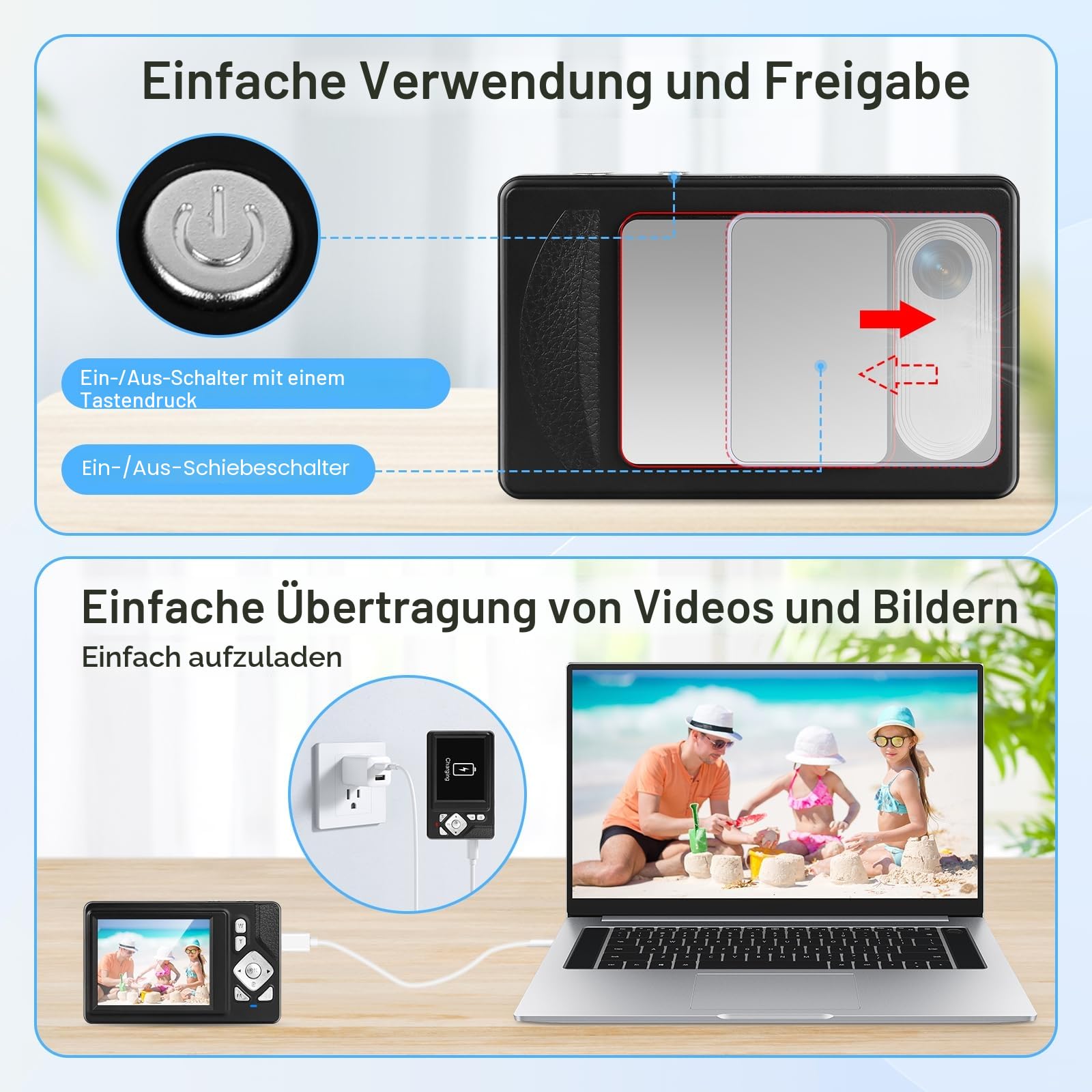 Digitalkamera 4K - 48MP UHD Kompakt Digitalkamera mit 2.8“ LCD Bildschirm und 18X Digitalzoom Anti-Shake Fotografie Vlogging Kamera mit 32gb SD Karte für Kinder Studenten Anfänger Teen (Schwarz)