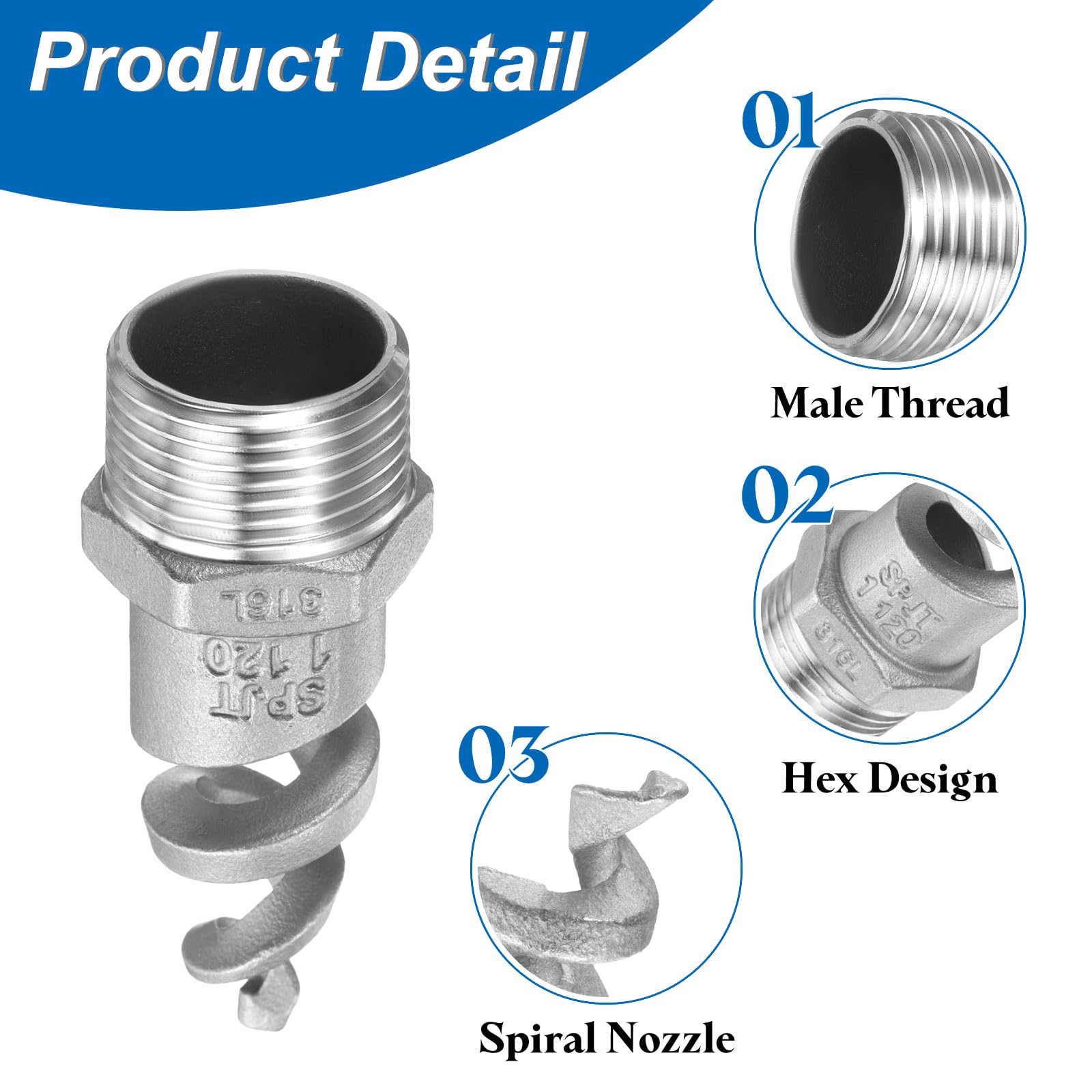 sourcing map 5 ugelli a spirale conici, PT maschio da 2,5 cm, in acciaio inox 316L, per rimuovere la polvere, spruzzatore atomizzatore, irrigatore per irrigazione da giardino, raffreddamento a gas