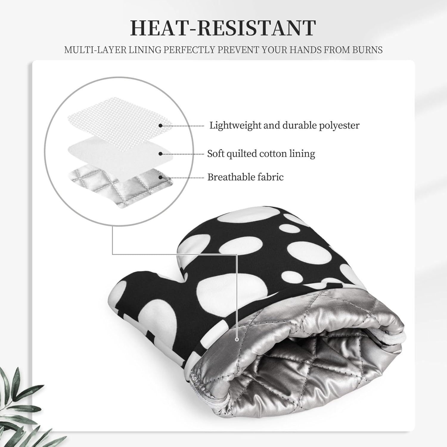 Black and White Polka Dot Oven Mitts and Pot Holders Set of 4 Heat Resistant Kitchen Gloves with Silicone Palm Hot Pads for Baking Cooking Grilling BBQ