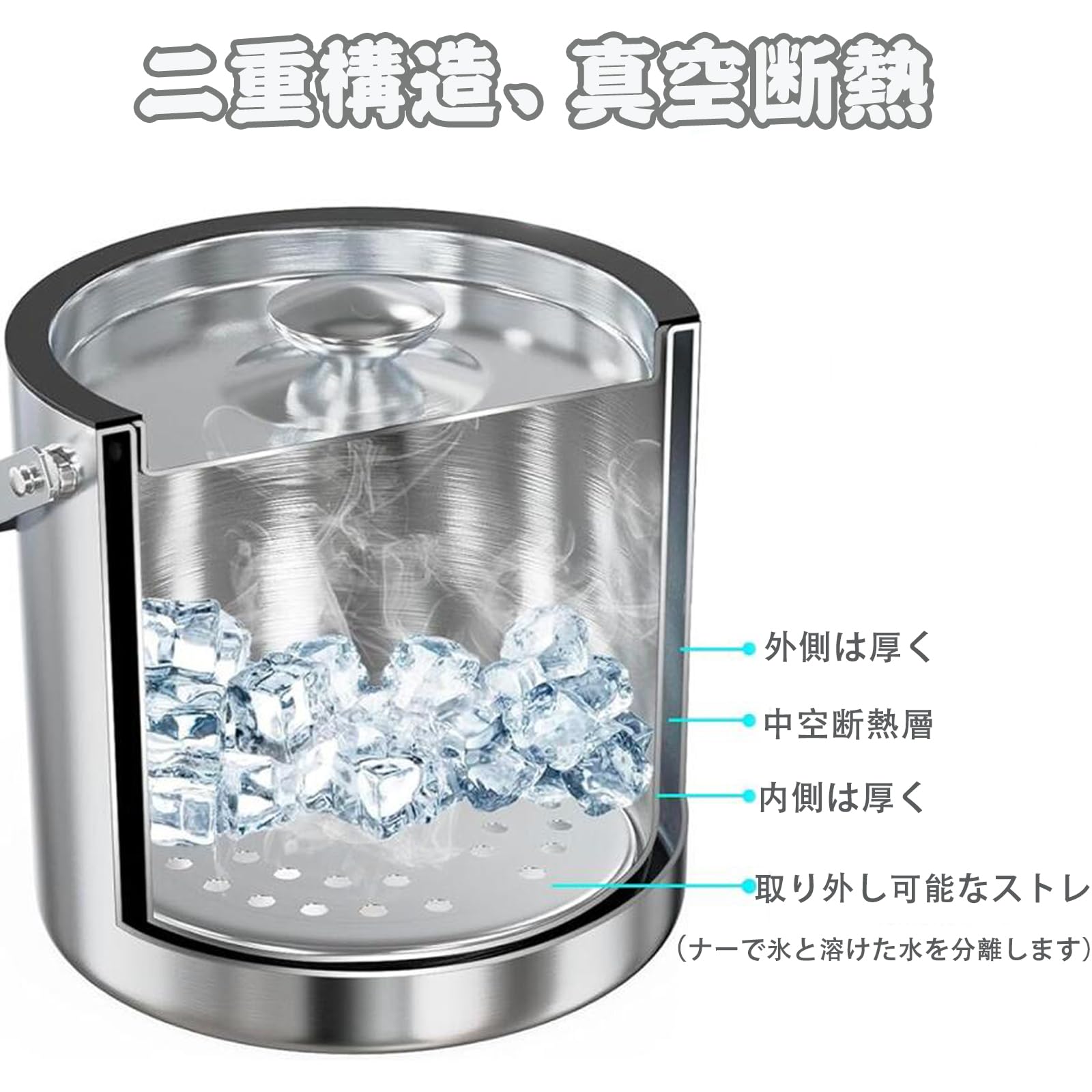 Amazon｜アイスペール 溶けない 二重構造 真空断熱 アイスバケツ 氷が