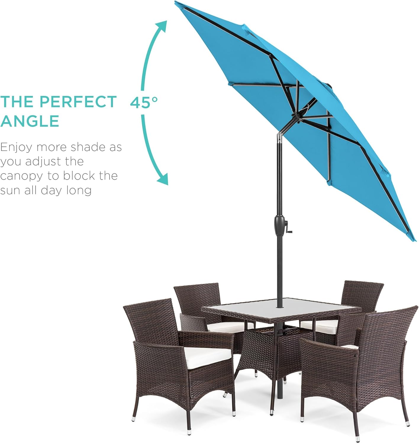 Best Choice Products 7.5ft Heavy-Duty Round Outdoor Market Table Patio Umbrella w/Steel Pole, Push Button Tilt, Easy Crank Lift - Sky Blue