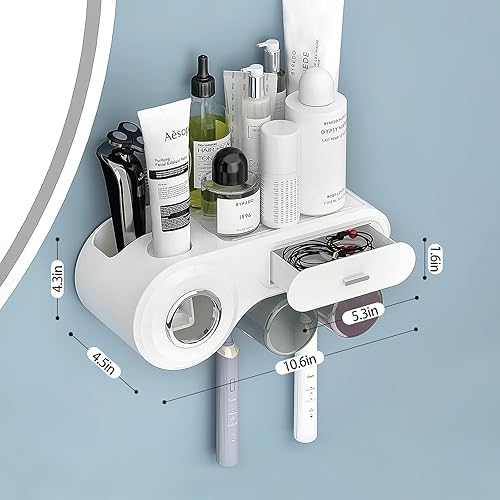 Miniatura 4 de PIBAOO Soporte para cepillos de dientes montado en la pared, dispensador multifuncional para cepillos de dientes y pasta de dientes para baño, 4
