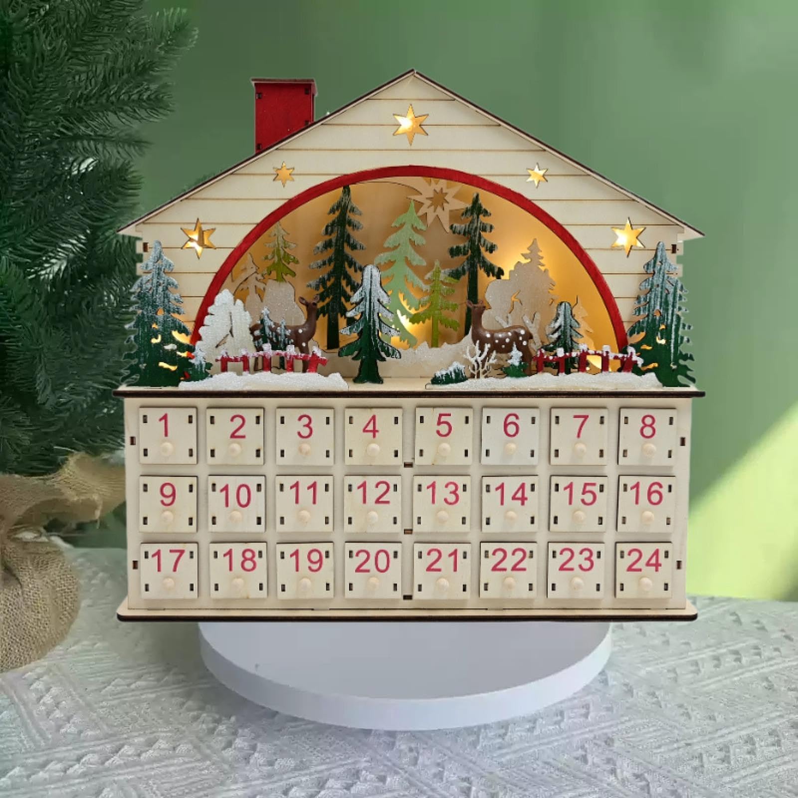 Weihnachtlicher Adventskalender aus, hausförmig, mit Beleuchtung für Wohnzimmer