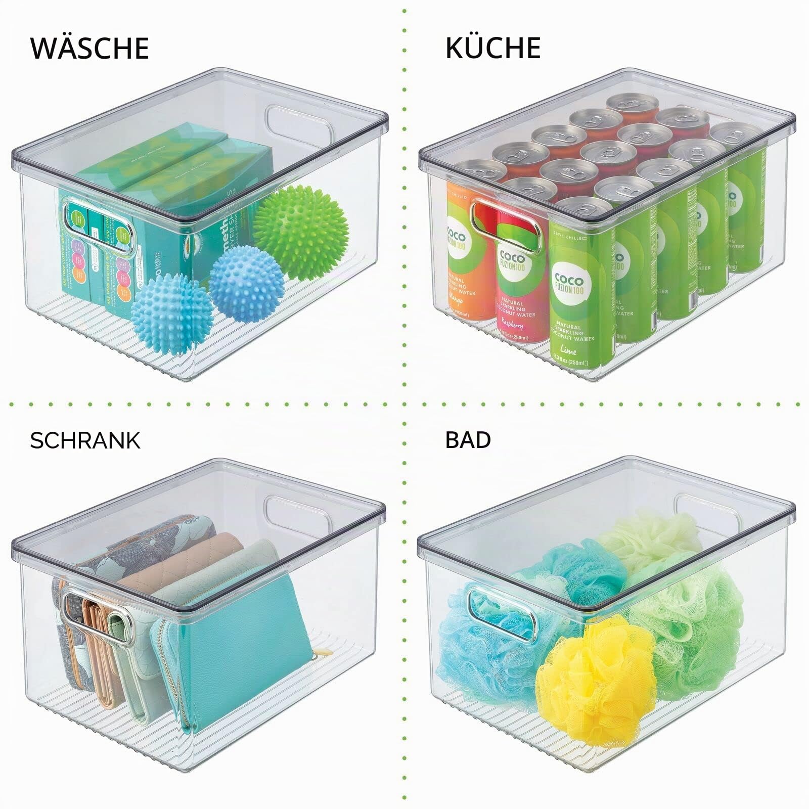 mDesign 4er-Set Kühlschrankbox – Kühlschrank Vorratsdose mit Griffen und abnehmbarem Deckel – lebensmittelechte Aufbewahrungsbox aus Kunststoff für Küche und Speisekammer – durchsichtig/grau