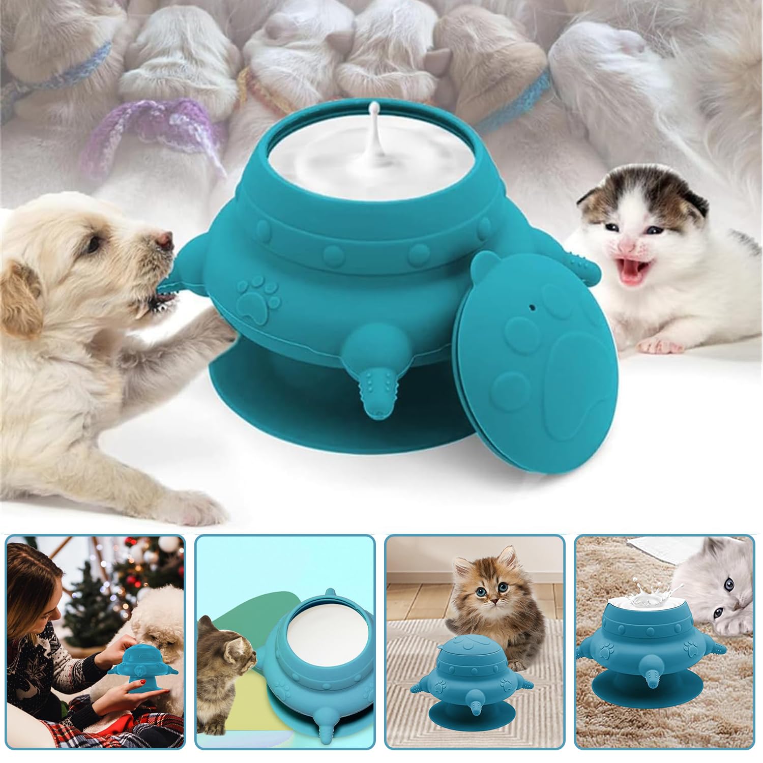Mangiatoia per Cuccioli In Silicone, Alimentatore Di Latte per Cuccioli, Stazione Di Allattamento per Cucciolis, Alimentatore per Cucciolis per Più, Ventosa Base, per Gattini, Cane, Conigli