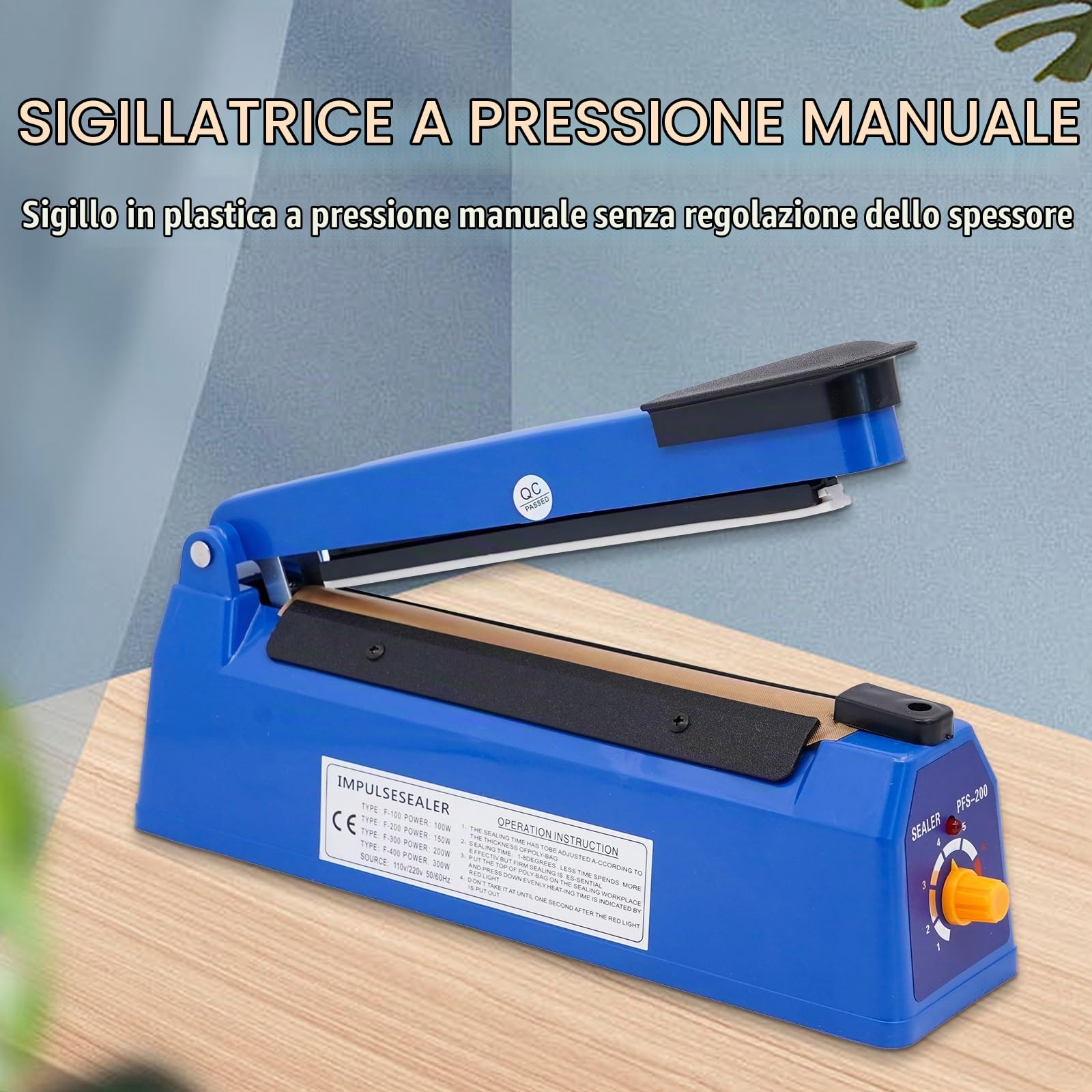 Termosaldatrice per Plastica Sacchetti 200mm Sigillatrice Macchina ad Impulsi Guarnizione Larga 3mm Impulse Heat Sealer for Mylar PP PE Alluminio Bags Macchina Sigillante Plastica