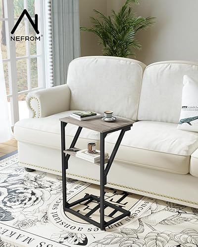 Miniatura 5 de Juego de 2 mesas auxiliares en forma de C, mesa auxiliar pequeña para sofá, mesa de sofá para sala de estar, dormitorio, mesita de noche ET-D-GYW2