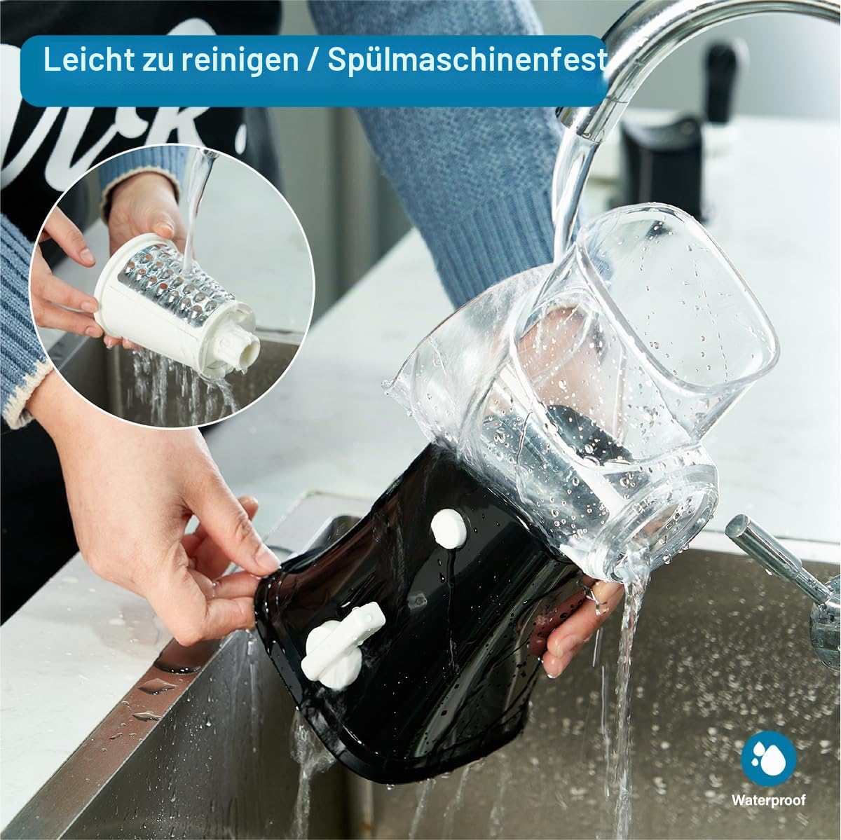 Drehbare Käsereibe Handkurbel, 5 Klingen Käsezerkleinerer, stärkere Saugkraft, leicht zu reinigen für Obst, Gemüse, Nüsse, Schwarz