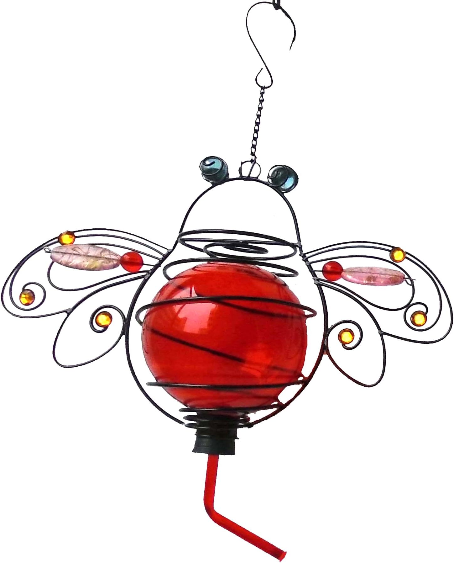 Continental Art Center CAC80206A Hand Blown Glass Hummingbird Feeder, Red Bee, 11 by 15-Inch