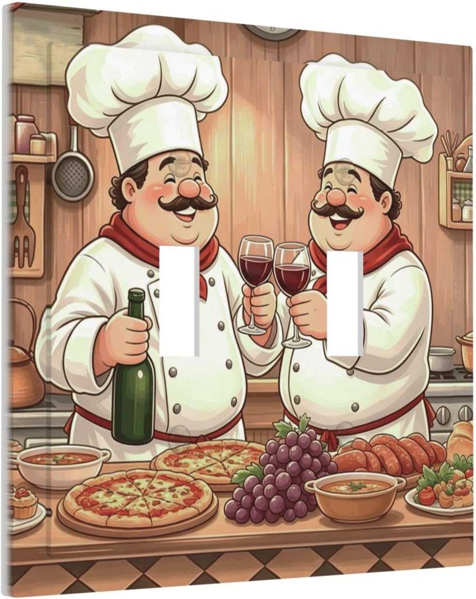 Decorative Light Switch Plate Covers Cartoon Fat Chef Funny Kitchen 2 Gang Wall Plate Unique Double Toggle Double Light Switch Covers for Dining Room Home Decor image 2