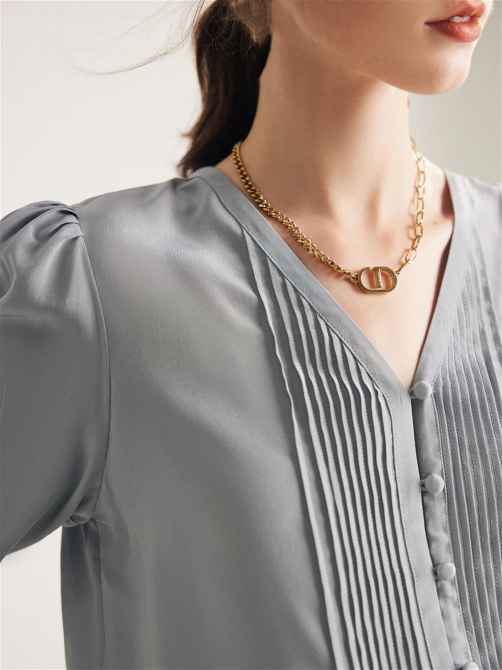 Camisas lisas de seda con cuello en V y manga larga para mujer, blusas elegantes para otoño e invierno, para la oficina