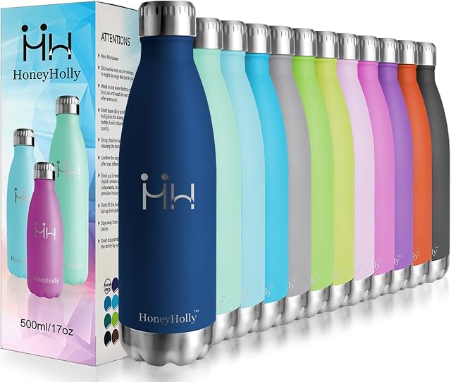 HoneyHolly Stainless Steel Water Bottle 750 ml, Double Walled Vacuum Insulated, Bpa Free, 12 Hours Hot/24 Hours Cold, Reusable Leakproof Water Bottles for Kids, Kitchen, Home, School, Cafe