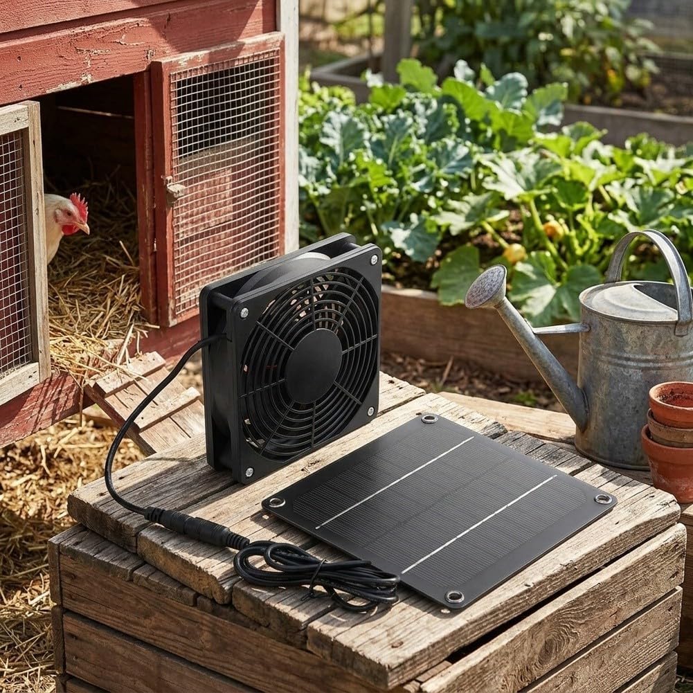Kit de ventilador de ventilación solar con panel monocristalino de 5 W, sistema de refrigeración al aire libre para casas de mascotas, gallineros, invernaderos, casas de árboles