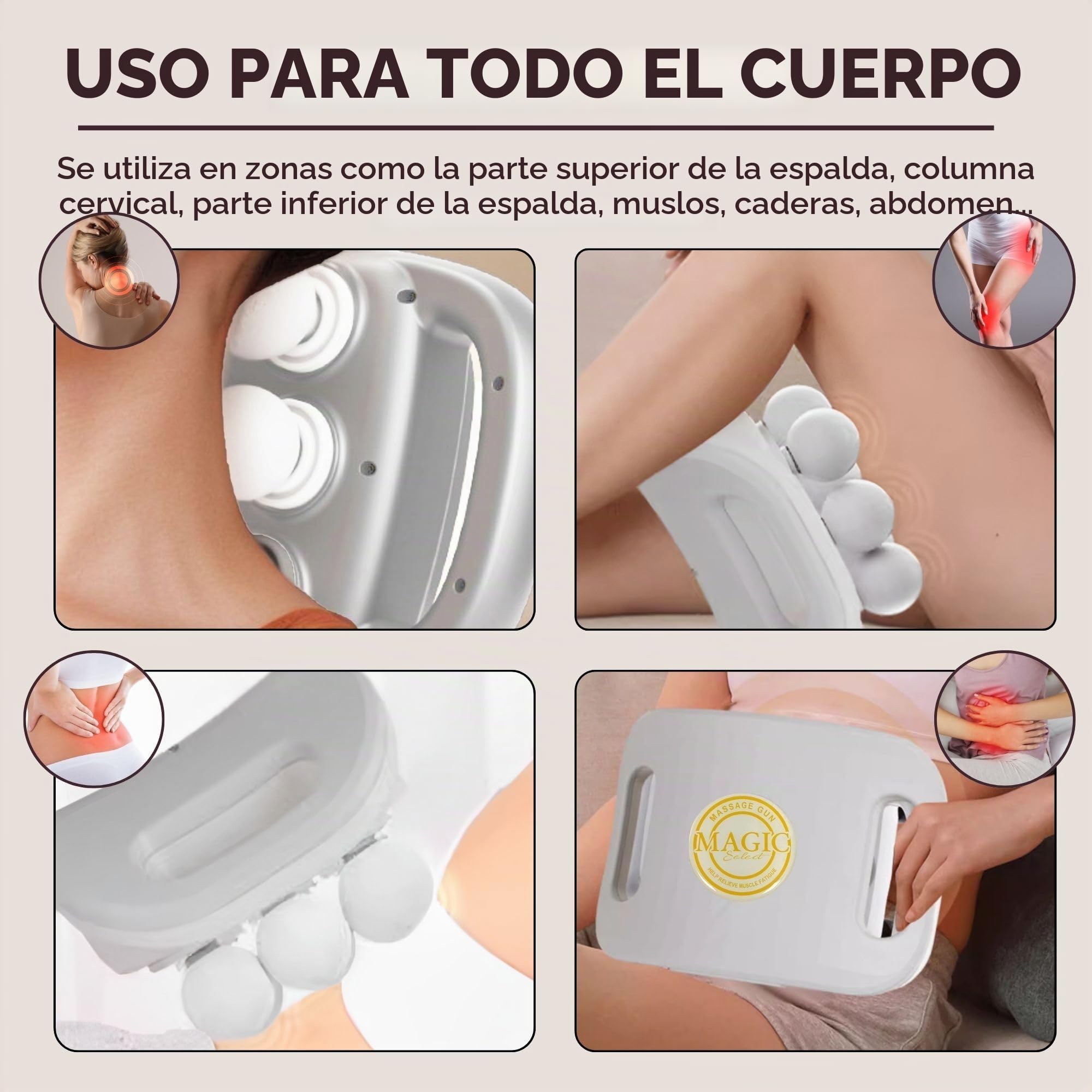 Masajeador Eléctrico de 6 Cabezas. Pistola de Masaje Muscular con 9 Niveles y 9 Modos. Cojín Masajeador para la Espalda, Piernas, Muslos, Abdomen. Herramienta de Masajes para Relajación.