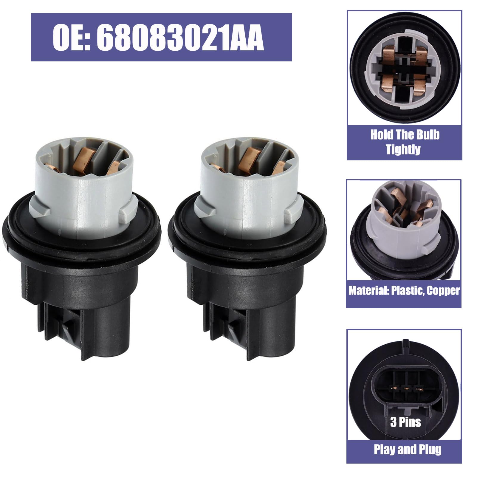 Turn Signal Lamp Light Bulb Socket Holder 68083021AA for Dodge for Ram 1500 3500 2009-2012,Pack of 2