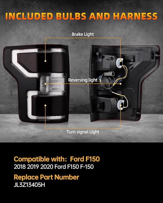 OKLPF Smoked Black Tail Light Compatible With 2018-2020 Ford F150