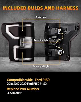 OKLPF Smoked Black Tail Light Compatible With 2018-2020 Ford F150