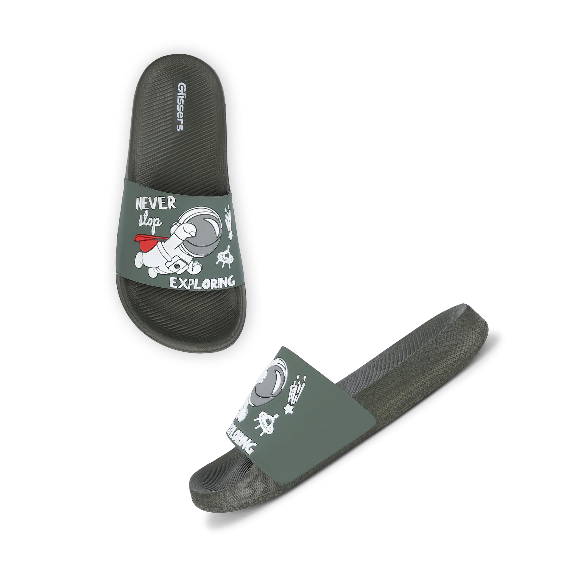 GLISSERS Green Astronaut Embossed Open-Toe Comfortable Kids Flip-Flops Slippers Stylish Slides and Soft Chappals for Boys Footwear (B0D4ZGZ3RG) Amazon Price History, Amazon Price Tracker