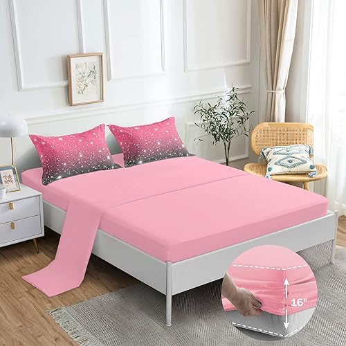 Miniatura 4 de 5 Pieces Rainbow Glitter Sparkles Comforter Set Twin Size Galaxy Starry Sky Bedding Sets 5 Pieces Bed in A Bag for Kids Teen Girls Ultra Soft