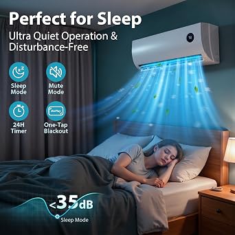 12000 Btu Mini Split AC Heating System, Ductless Mini Split Air Conditioner Inverter with Heat Pump, Quiet Operation, All-In-One Kit, 24H Timer, 115V, 19 SEER2 Energy Efficient for 750 Sq.Ft