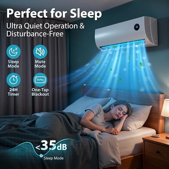 12000 Btu Mini Split AC Heating System, Ductless Mini Split Air Conditioner Inverter with Heat Pump, Quiet Operation, All-In-One Kit, 24H Timer, 115V, 19 SEER2 Energy Efficient for 750 Sq.Ft