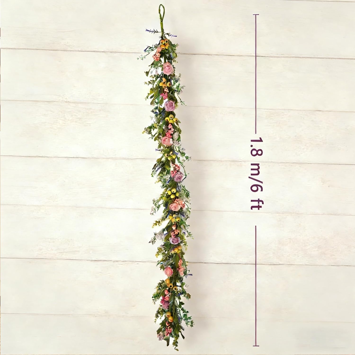 Bibelot 6FT Hydrangea Rose Spring Garland, Purple Pink Spring Summer Eucalyptus Vine, Artificial Flower Garland for Mantle Fireplace Wedding Indoor Outdoor Home Decor