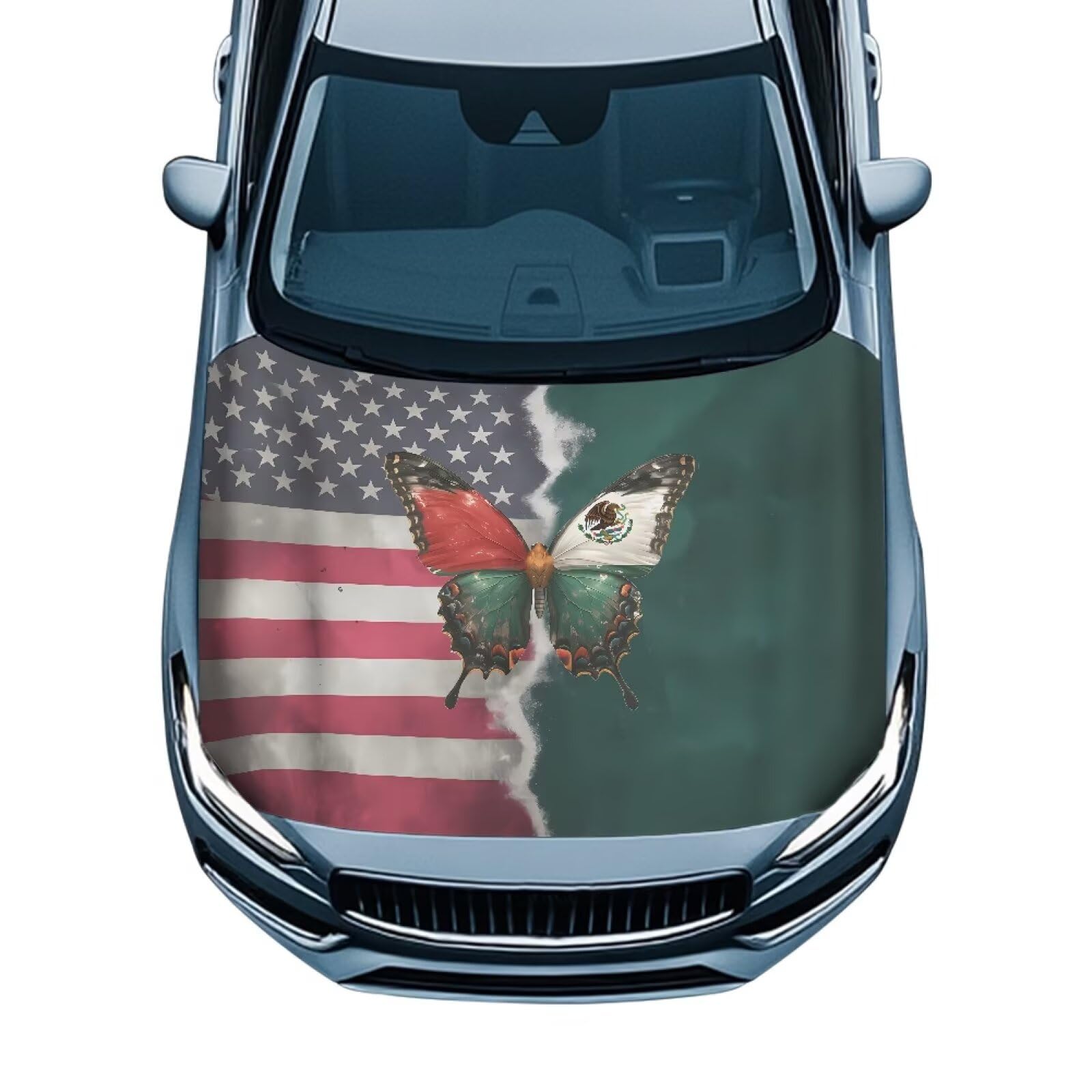 Mexican Flag Car Hood Cover All Weather Protection Automotive Exterior Accessories Universal Fit Hood Covers for Cars, Trucks, SUV, or Van Full Coverage Decor