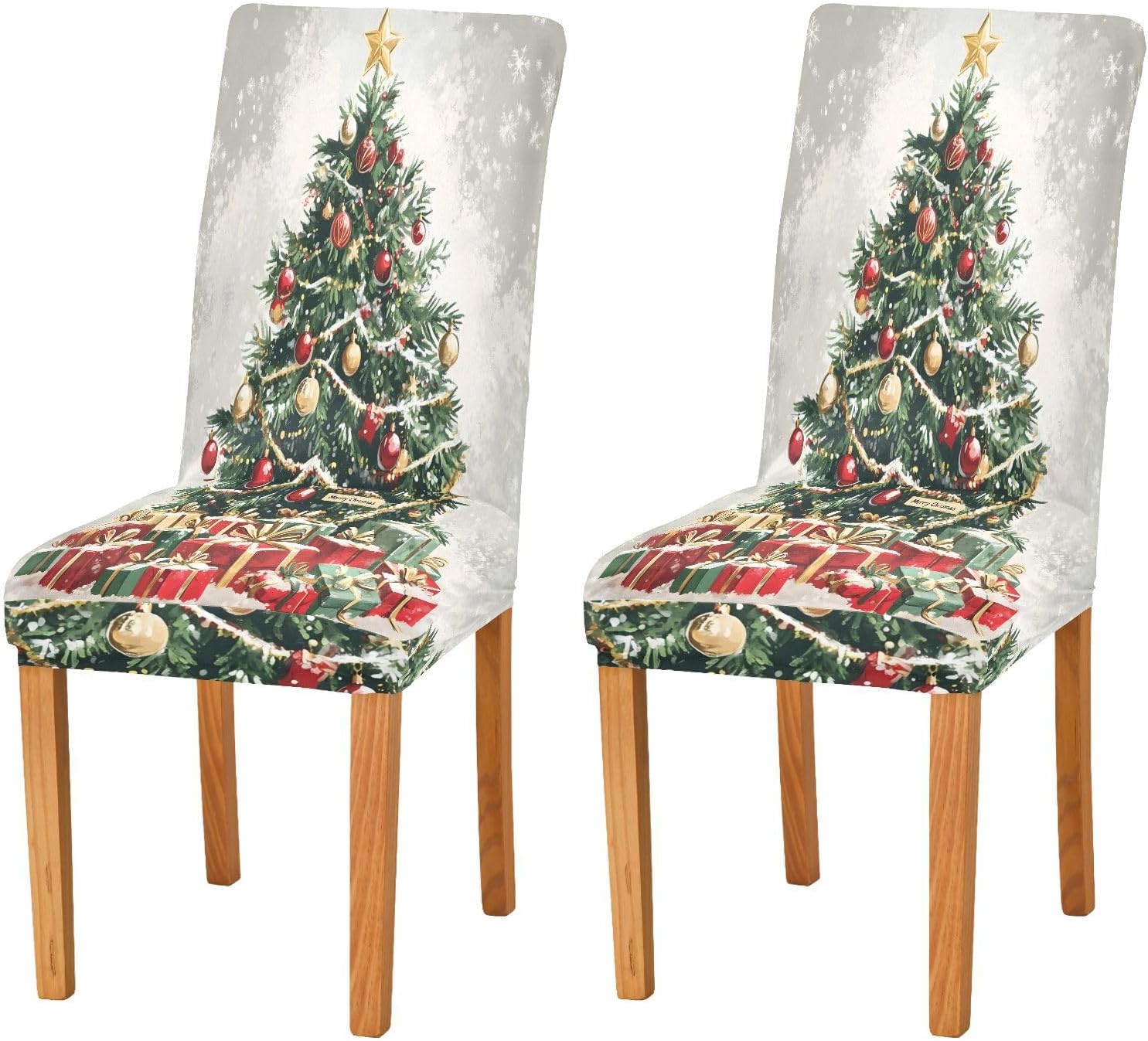 ALAZA Chair Covers for Dining Room, Oil Painting Christmas Tree Stretch Chair Cover Sets Chair Protector Removable Washable for Ktichen Restaurant Hotel