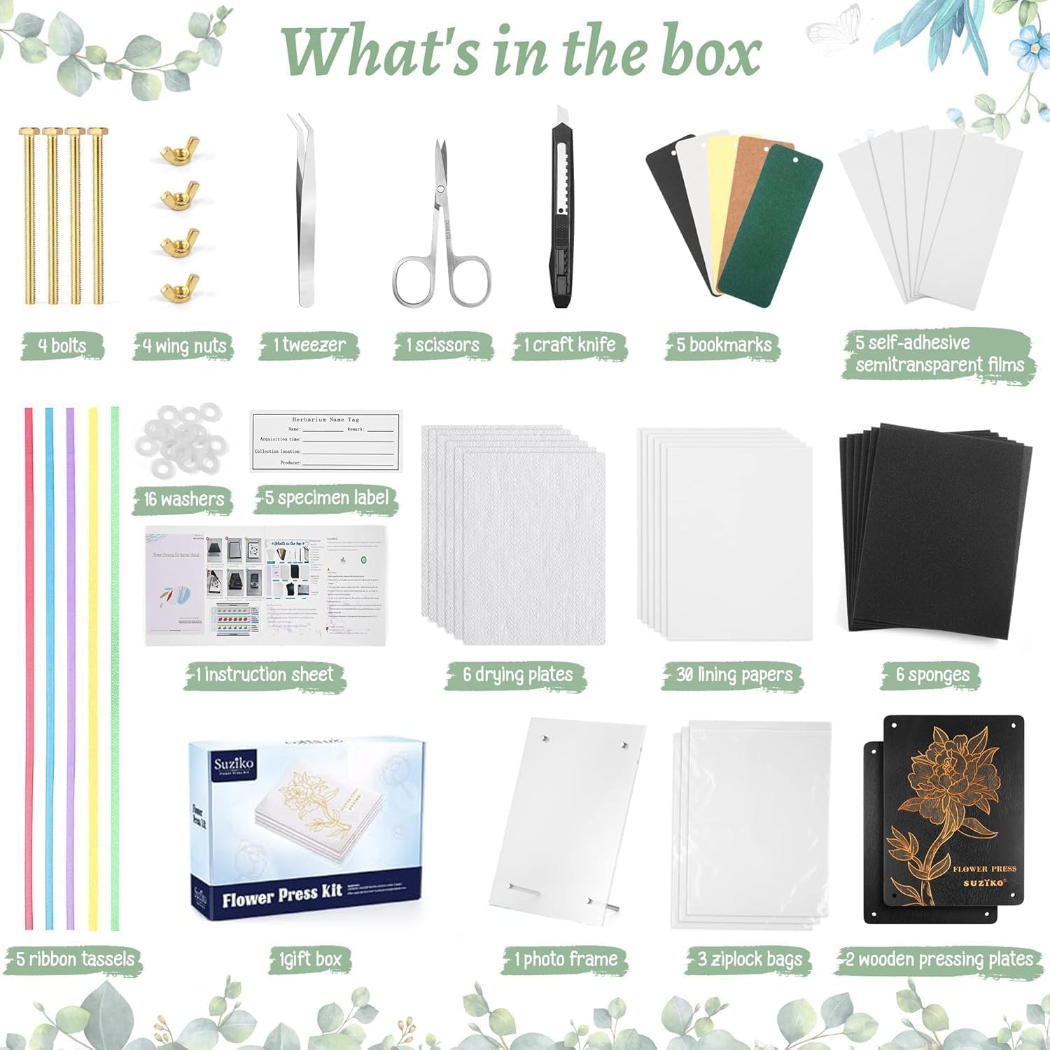 Suziko Grande Pressa per Fiori con Cornice Fotografica, Kit per la Pressatura dei Fiori per Adulti - Misure 30 x 22 cm - Kit per la Pressatura dei a 6 Strati per Adulti e Bambini