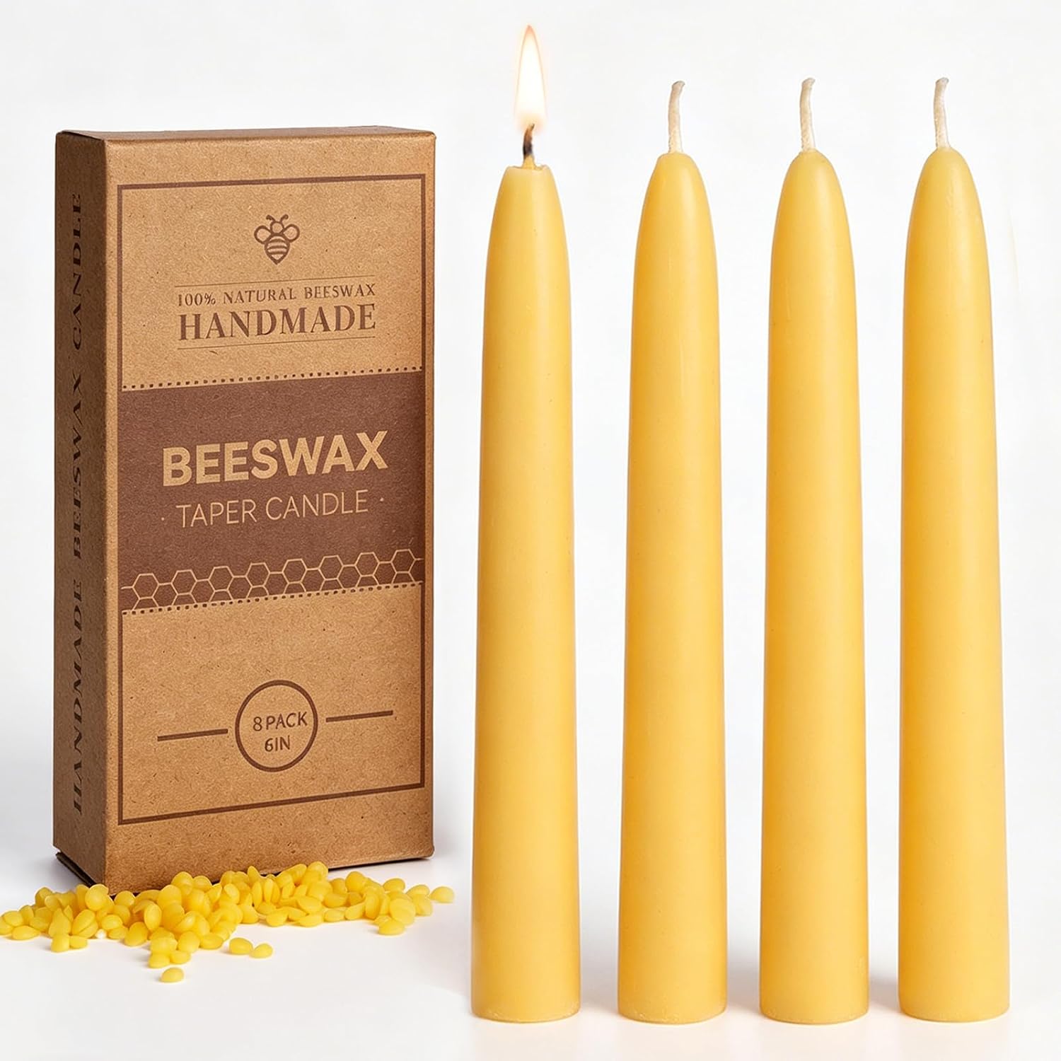 Beeswax Spell Candles,8 Pack 6 Inch Yellow Chime Short Tapers