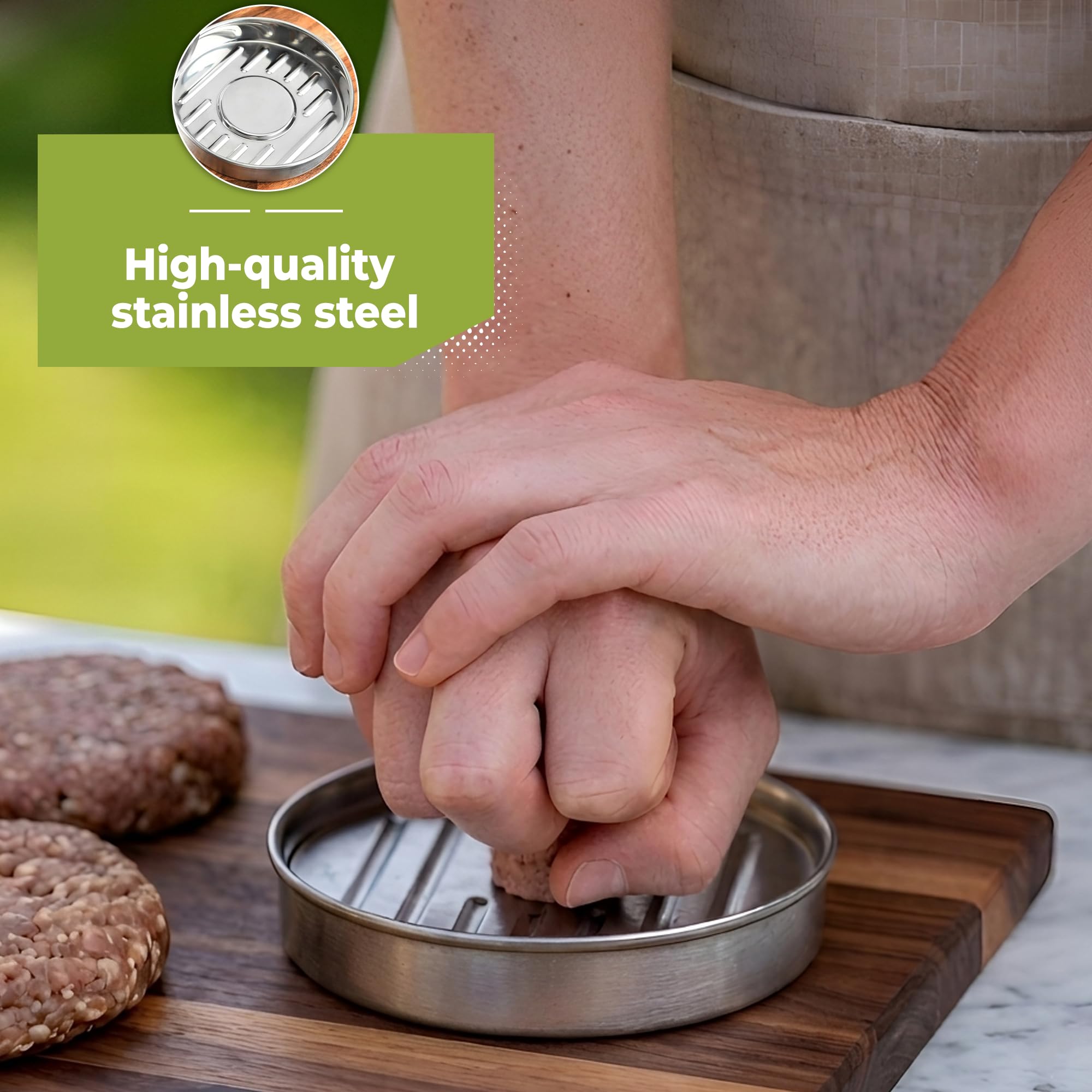 Hi Nature™ Profesjonalna prasa do hamburgerów ze stali nierdzewnej – 13,1 cm Smash Burger Press z rowkami do grillowania – nieprzywierająca prasa do hamburgerów i grillowa dla idealnych patties