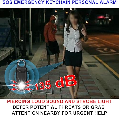 Miniatura 5 de Paquete de 2 llaveros de alarma de seguridad personal recargables de 135 dB, luz estroboscópica, agarre antideslizante, sirena SOS para mujeres y