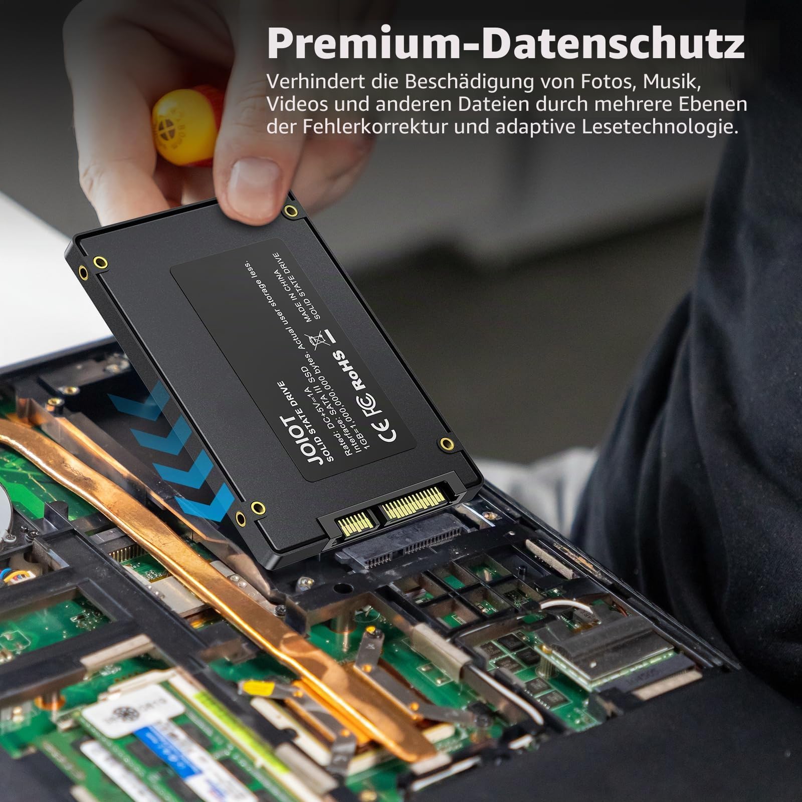 JOIOT Interne SSD 512gb Festplatte SSD SATA III SSD 2.5 Zoll 500 MB/s Lesen 450 MB/s Schreiben Solid State Drive kompatibel mit Desktop/Laptop/PC