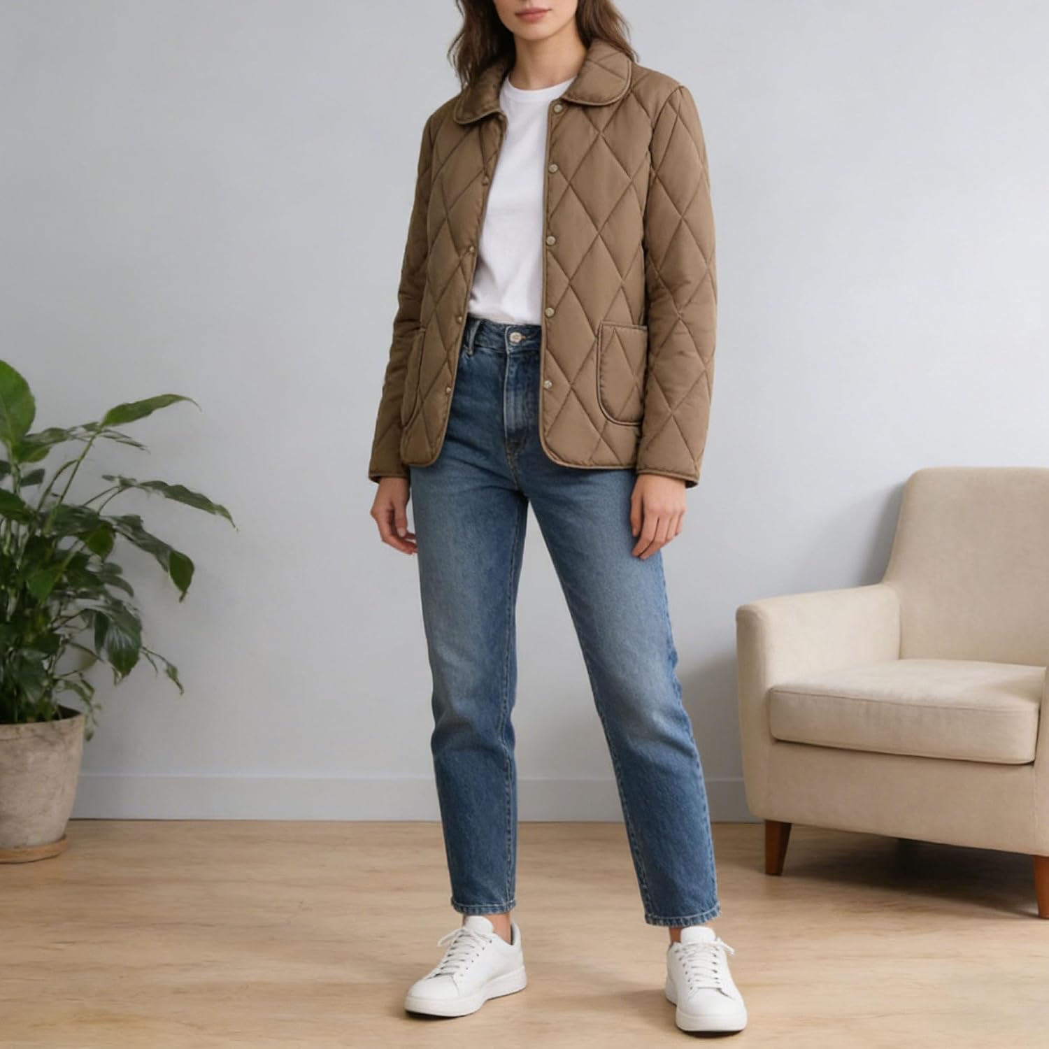 Women's Quilted Barn Jackets 2025 Trendy Puffy Coats Quilted Bomber Jacket Warm Winter Lightweight Outerwear Clothing