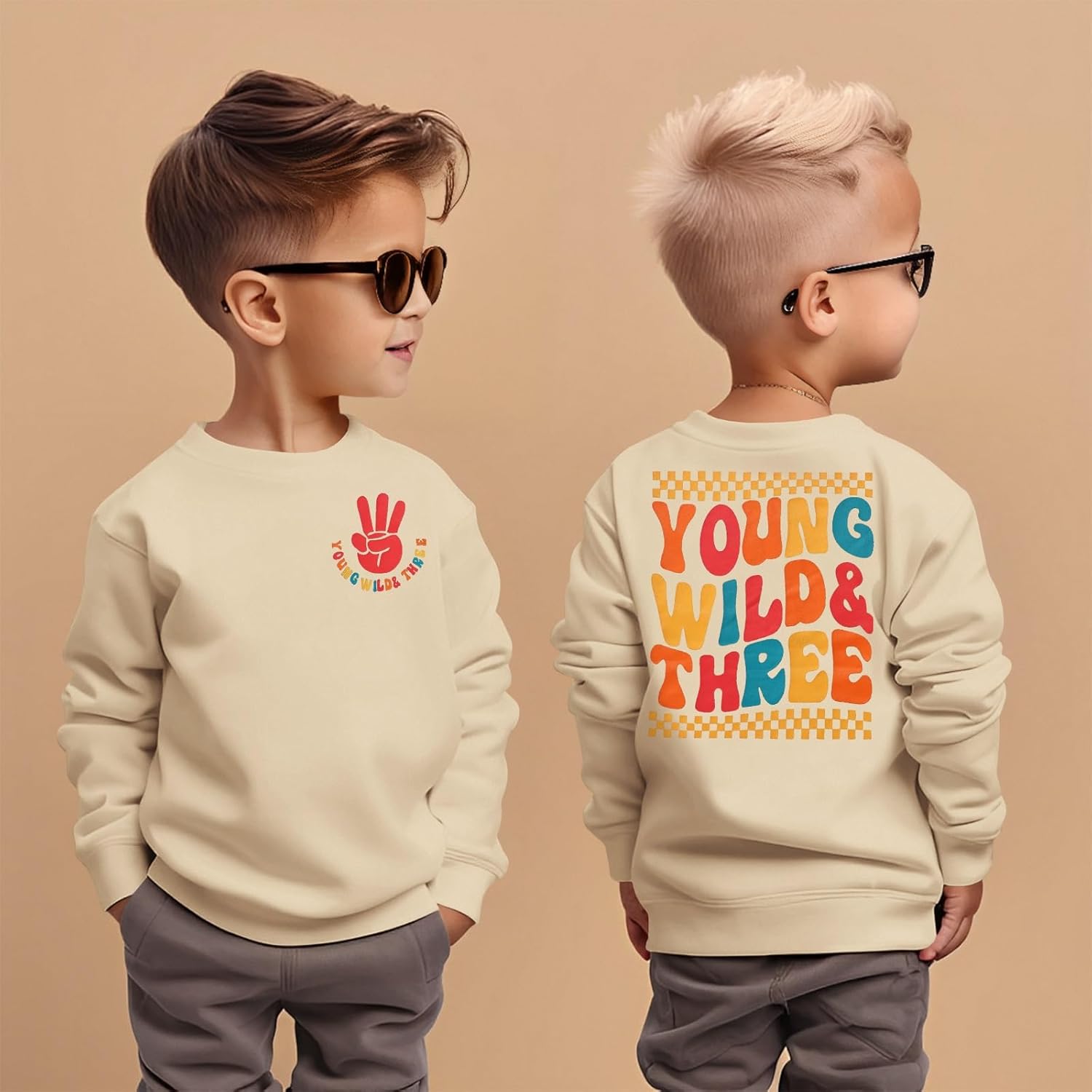 MODNTOGA Young Wild and Three Shirt Toddler Girl Third Birthday Sweatshirt 3rd Birthday Crewneck Outfit 3T B-Day Party Tops - Image 3