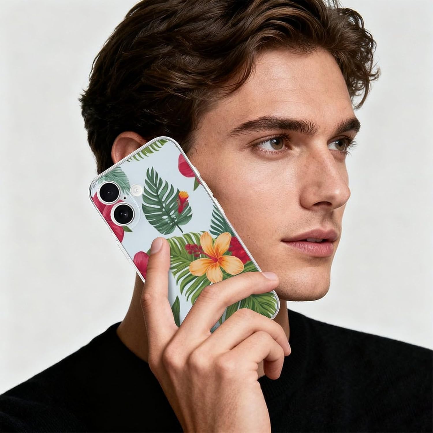 Clear Phone Case for iPhone 17 Case, Hawaiian Tropical Leaves Flowers Prints Shockproof TPU Cell Cover with Wireless Charging, Anti-Yellowing, Transparent image 5