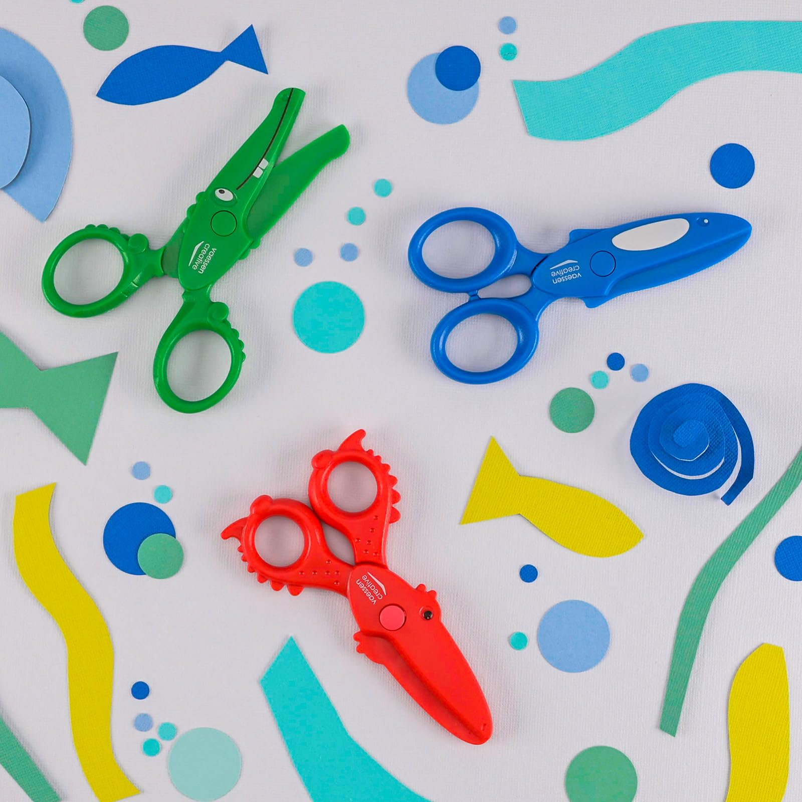 Vaessen Creative Set di Forbici per Bambini Granchio, Balena, Coccodrillo - 3 pz da 12 cm - Forbici punta arrotondata per la Sicurezza - Per Mancini e Destrimani - Progetti Creativi e di Hobbistica