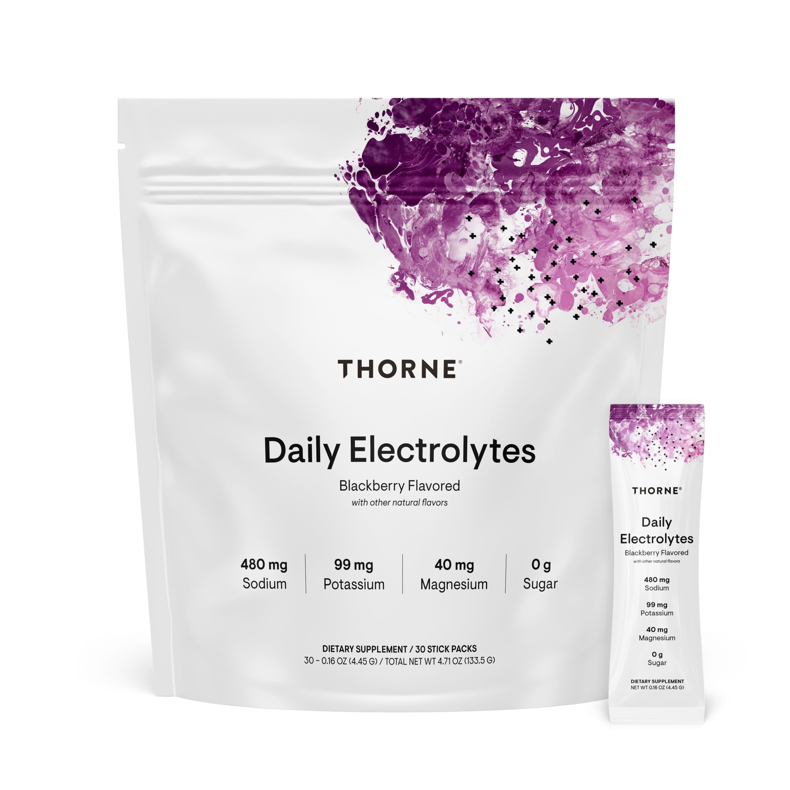 THORNE Daily Electrolytes, Electrolyte Powder Drink Mix, 30 Stick Packs Blackberry