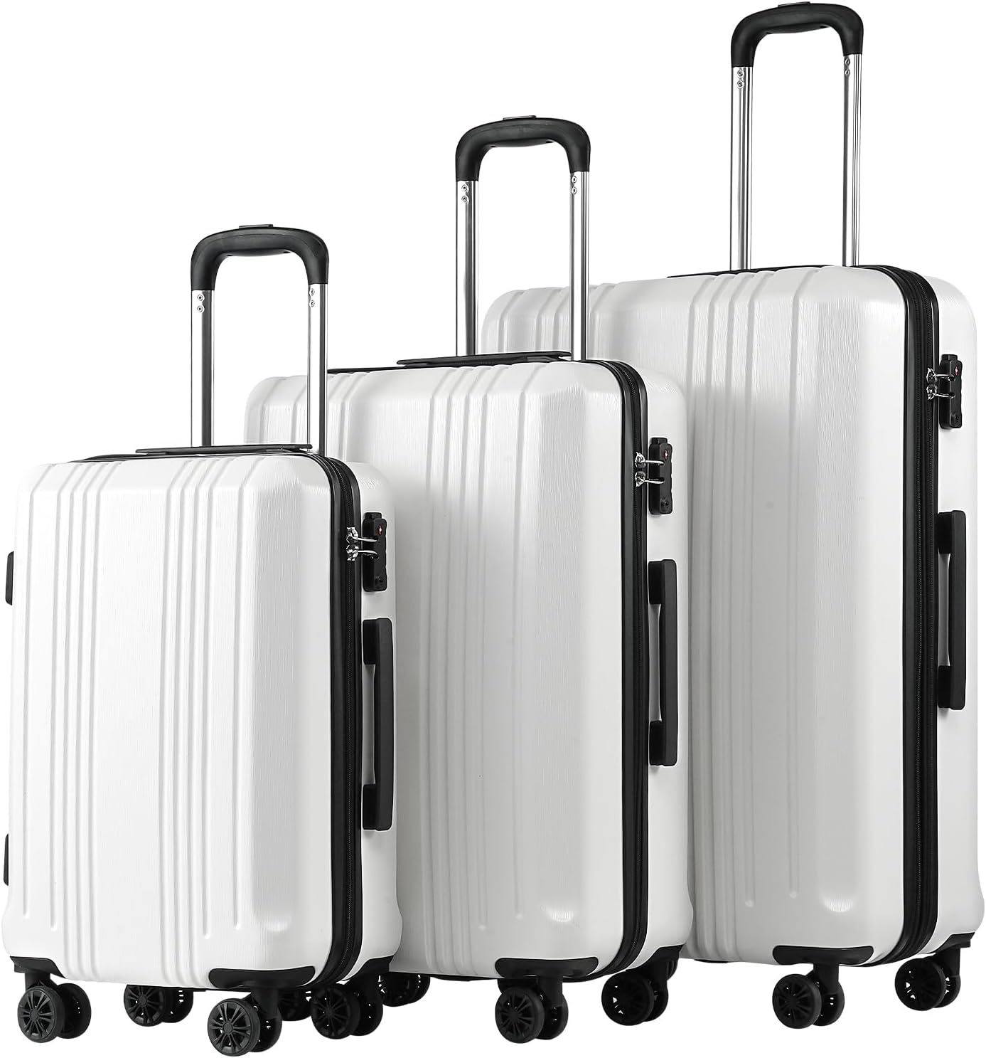 Coolife Luggage Suitcase PC+ABS with TSA Lock Spinner Carry on Hardshell Lightweight 20in 24in 28in, white, 3 piece set