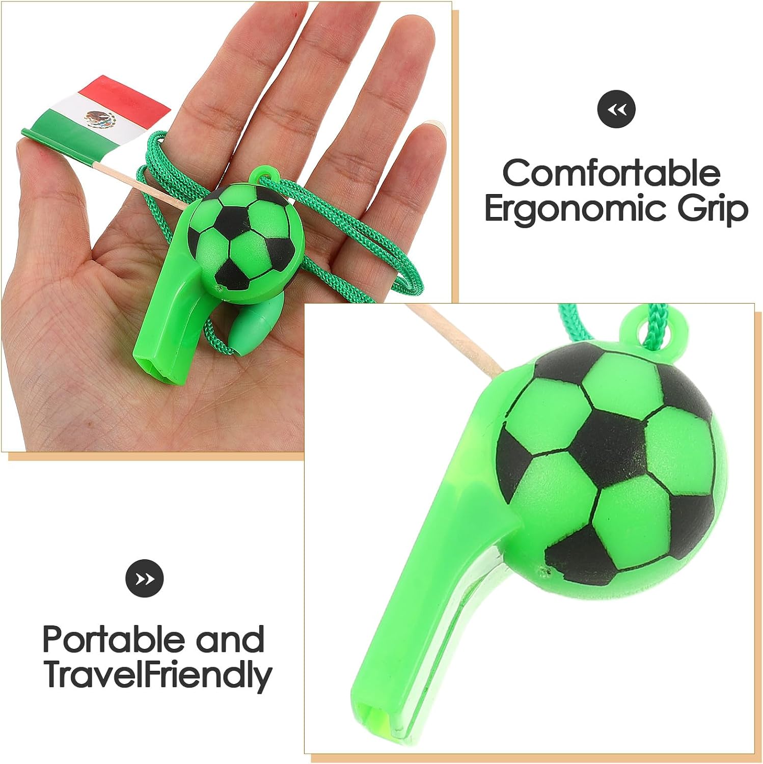 20pcs Sports Whistles with Mexican Flag - Soccer Pattern Loud Crisp Sound - Training Whistles Lanyard for Camping Christmas Party Favor Goody Bag Fillers