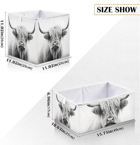 Miniatura 2 de Cesta de almacenamiento plegable de vaca Highland de 11 x 11 x 11 pulgadas, cubo de almacenamiento para decoración del hogar, cestas de