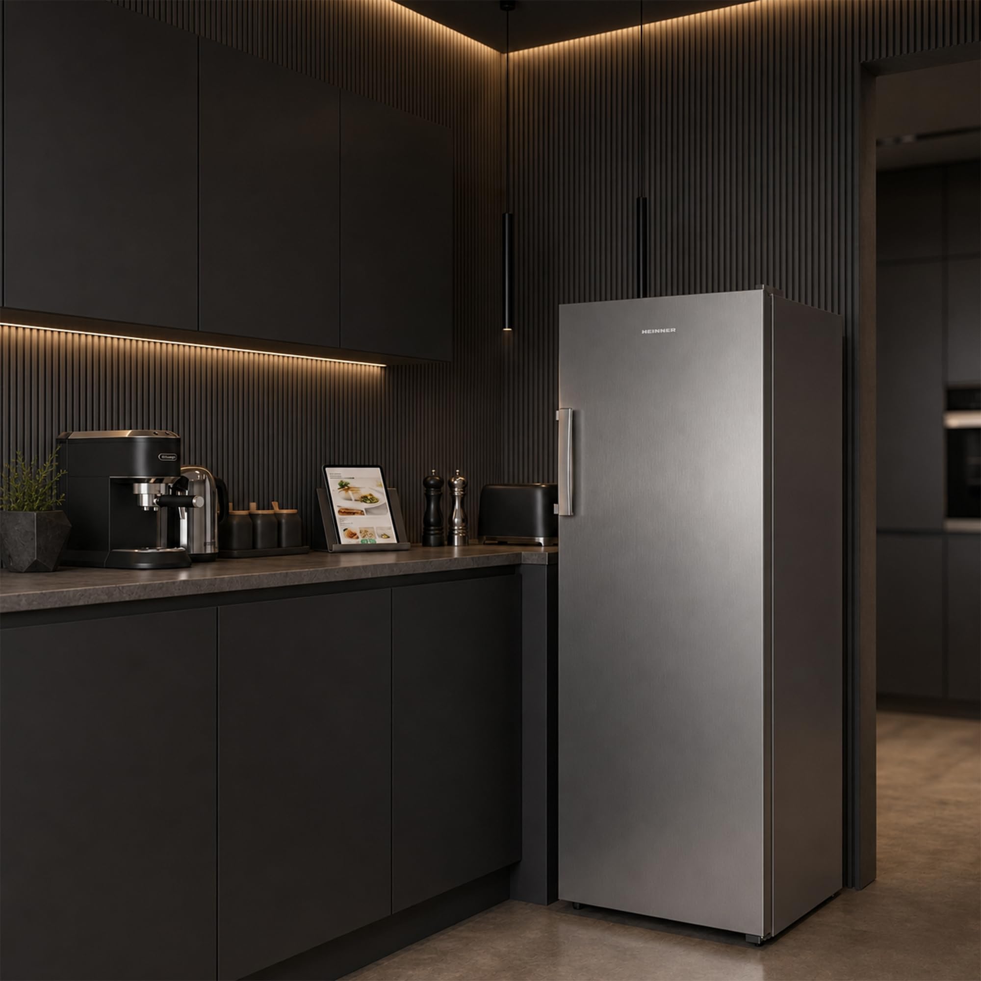 Gefrierschrank HFF-HS240NFXE++, 240 L, Energieklasse E, Full No Frost, Inverter-Kompressor, Multi Air Flow, digitales Display, Super Freezing, 7 Gefrierfächer, LED-Licht, Inox-Look