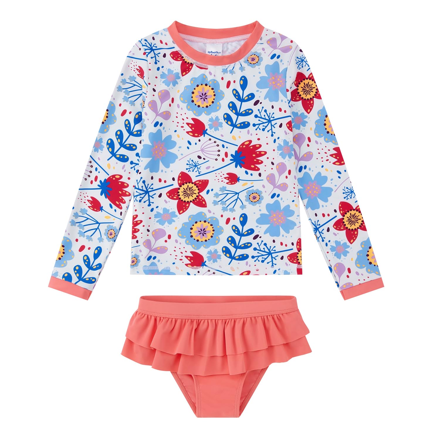 upandfast Girls Swimsuit UV Protection Long Sleeve 2-Piece Set Swimsuit for Girls