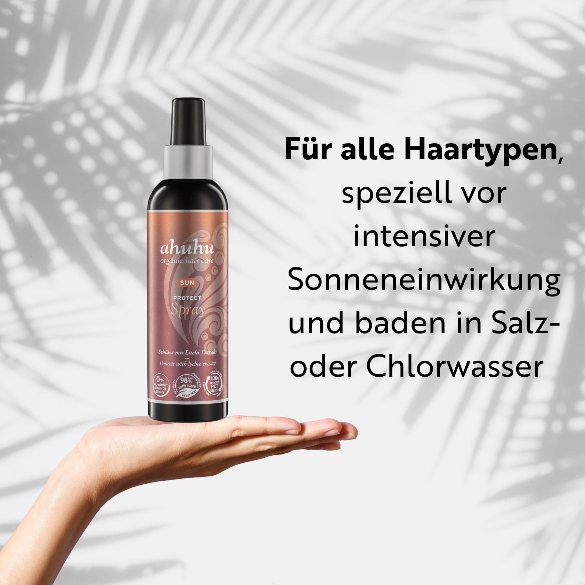 ahuhu Sun Protect Spray (200ml) | Schützendes Leave-on Pflegespray mit Bio-Kokoswasser und Litschi-Extrakt zum Schutz vor Chlor