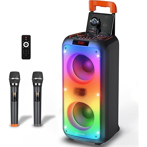 Karaoke Machine, Hukkmela Karaoke Machine Party Speaker for Adults with 3 Microphones(2 Wireless), Portable PA System, Compatible with TF/USB/AUX, Bluetooth 5.3 TWS & LED Mode - Black