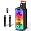 Karaoke Machine, Hukkmela Karaoke Machine Party Speaker for Adults with 2 Microphones, Portable PA System, Compatible with TF/USB/AUX, Bluetooth 5.3 TWS & LED Mode