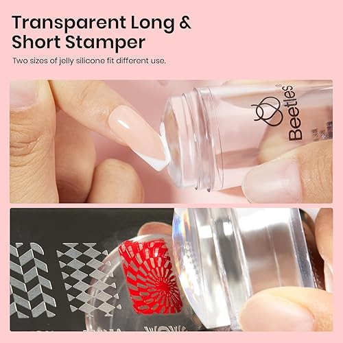 Miniatura 8 de Beetles Gel Polish Sello de uñas de punta francesa, 4 unidades, fácil de manicura francesa, de una sola cabeza, silicona suave, transparente, larga