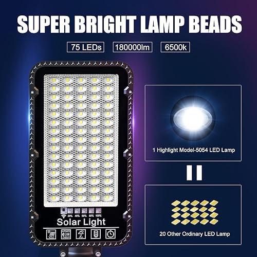 Miniatura 3 de Luces solares de calle de 12000 W para exteriores, 6500 K, luces de estacionamiento solares comerciales del atardecer al amanecer, resistente tipo