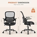 Sweetcrispy Office Computer Desk Chair, Ergonomic Mid-Back Mesh Rolling Work Swivel Task Chairs with Wheels, Comfortable Lumbar Support, Comfy Flip-up Arms for Home, Bedroom, Black