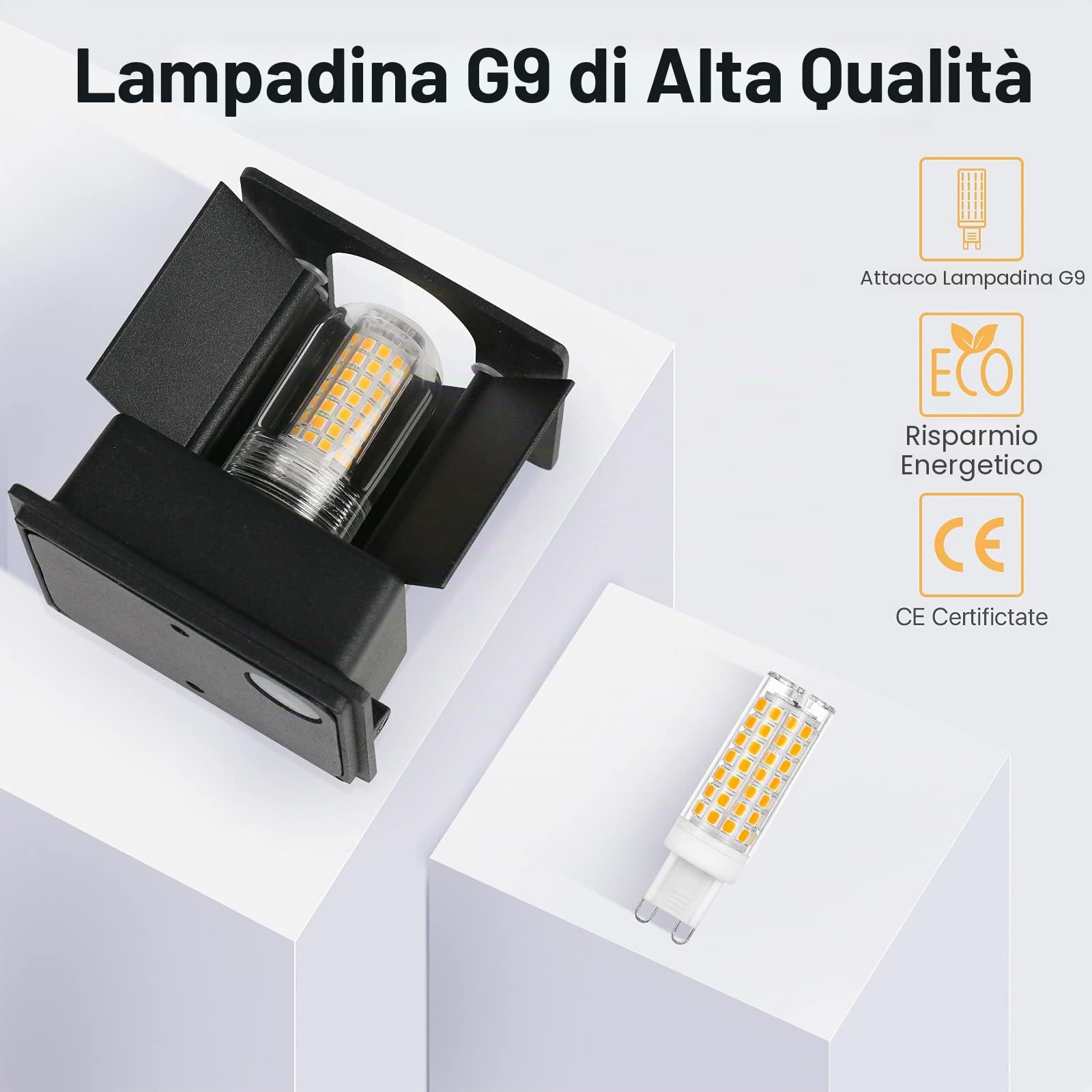 Lureshine 2 Pezzi Applique Lampadine G9 Sostituibili Applique da Parete Interno Angolo del Fascio Regolabile Bianco Caldo 3000K IP65 Applique Esterno in Alluminio per Camera da Letto Soggiorno Bagno